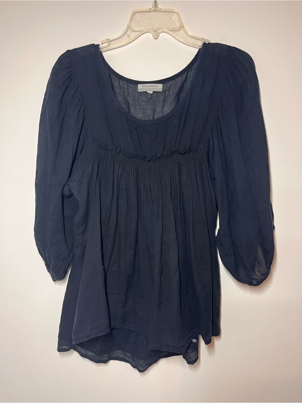 Cost Plus World Market Navy Peasant Blouse - Women's Black Cotton Top